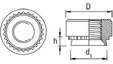 Besajtolható anyák self clinching nut, stainless steel lemezekhez HRB70-as keménységig nemes Cikkszám 382 D 8,75 8,75,0,0,0 2,65 2,65 7,35 7,35 d 6,33 6,33 8,73 8,73 8,73 0,47 0,47 3,97 3,97 h 2,00
