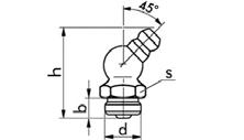 Kúpos zsírzógombok lubricating nipples, cone type 45 -ban hajlított, UNF-menet Cikkszám 2697 403 b 5,4 h 26 s p 24 G/ d 3/8 p = menetemelkedés Kúpos zsírzógombok