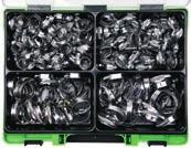 reca szortimentek assortment case tömlőbilincsek DIN 307, 9 mm-es szalgaszélességgel; (W), ; dobozban 65 részes Cikkszám 0956 539 átmérő tartomány: 8