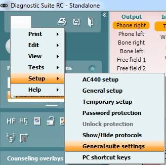 AD629 Használati útmutató - HU. oldal 34 3.9 Diagnostic Suite Ez a rész az AD629 készülék által támogatott adatátviteli és hibrid mód (ON-Line/PC üzemeltetett módok) leírását tartalmazza. 3.9.1 Készülékbeállítások A beállítás hasonló az előző fejezetben, az audiometriás adatátvitelnél leírtakhoz.