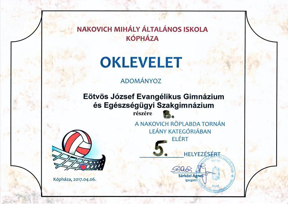 SPORTÉLET Röplabda A Nakovich Röplabda Tornán, leány kategóriában,