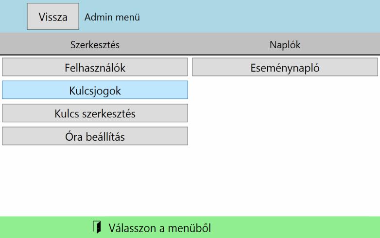 A szekrényben futó szoftver (KeySafe Cabinet Software) szolgáltatásai Admin felhasználóknak Admin jogokkal rendelkező kulcskártya A szekrényekhez adunk 2 db Kulcskártyát, melyet az olvasónak