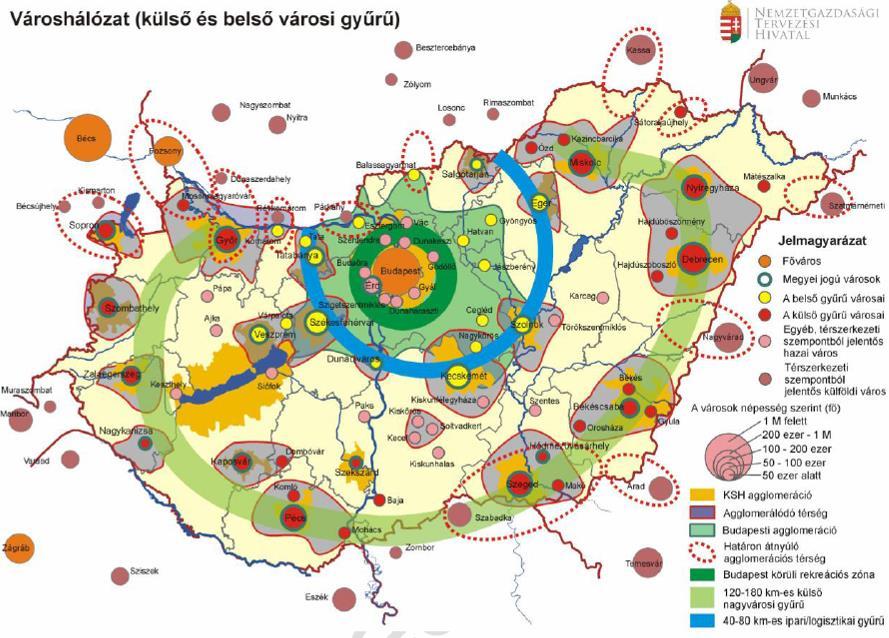 1.1.1.1. Országos szerepkör Az Országos Fejlesztési Koncepció és Területfejlesztési Koncepció szerint Besenyszög Szolnok Megyei Jogú Város agglomerálódó térségébe valamint Budapest főváros 120 180 km