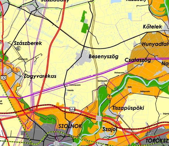 A térségi szerkezeti terv alapján a közigazgatási területet gyorsforgalmi út, térségi mellékút, nagysebességű vasútvonal, országos kerékpárút törzshálózat elem, elsőrendű árvízvédelmi fővédvonal, 750