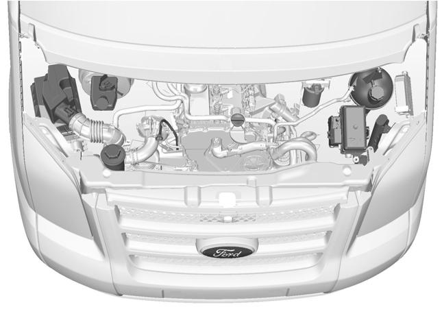 Karbantartás MOTORTÉR-ÁTTEKINTÉS - 2.4L DURTORQ-TDCI (PUM) DÍZEL B C D E J I H G F E70607 B C D E F G H Levegőszűrő. Fék- és tengelykapcsoló-folyadék tartály.