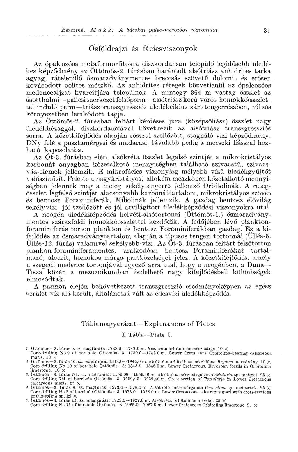 Bércziné, Makk: A bácskai paleo-mezozóos rögvonulat 31 Ősföldrajzi és fáciesviszonyok Az ópaleozóos metaformorfitokra diszkordansan települő legidősebb üledékes képződmény az Öttömös-2.