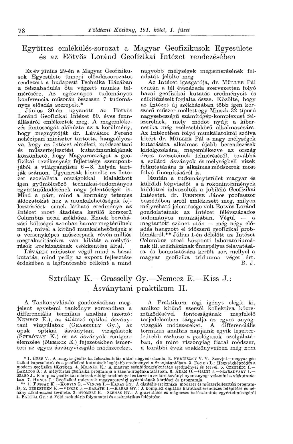 78 Földtani Közlöny, 101. kötet, 1.