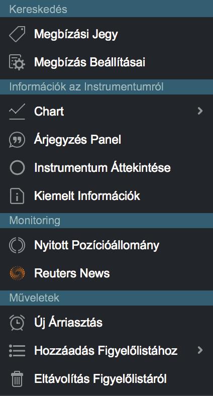 Lenyíló termék menü használata A termék specifikus információkhoz kattintson a neve melletti lenyíló menü ikonra 2 3 4 5 6 7 8 9 0. Megbízási ablak megnyitása 2.