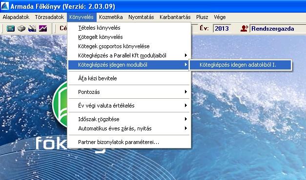E menüpont akkor lesz elérhető a Felhasználó számára, ha más számítástechnikai cég által forgalmazott szoftver adatait szeretné automatikusan átkönyveltetni.
