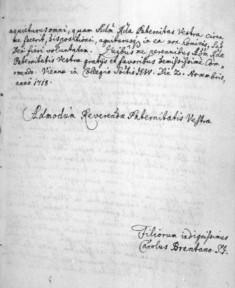 BRENTÁN KÁROLY HITTÉRÍTŐI ÉS TUDOMÁNYOS TEVÉKENYSÉGE 1. kép. Brentán Károly aláírása az 1718.