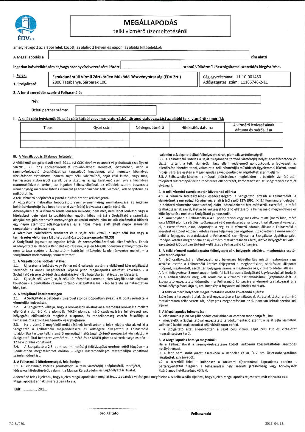 13. melléklet Megállapodás