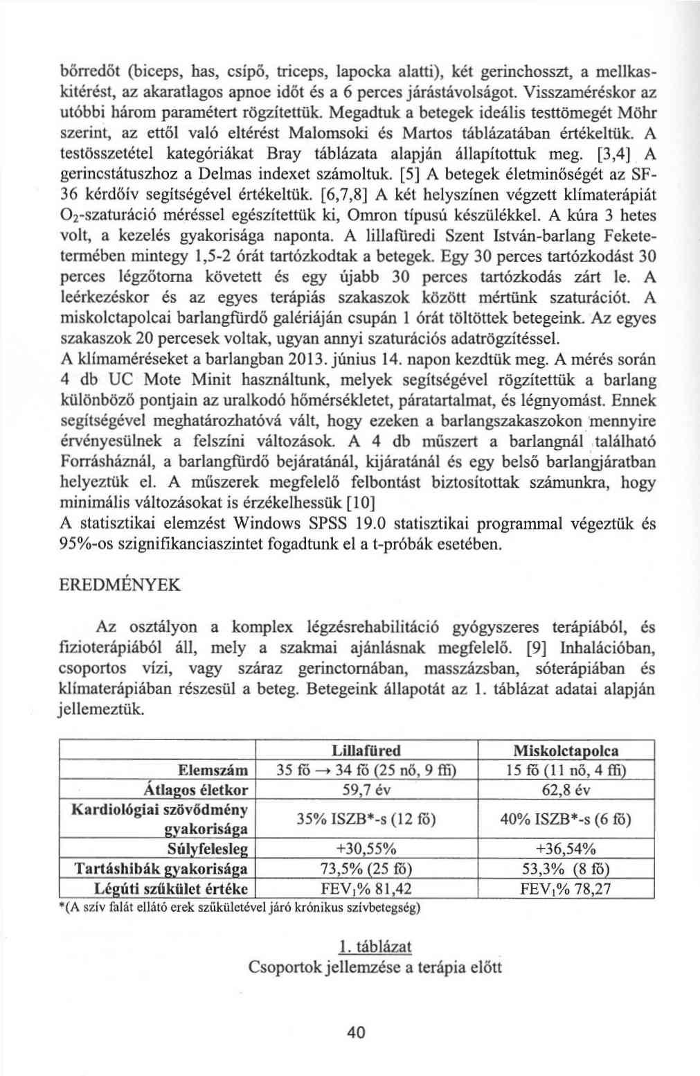 bőrredőt (biceps, has, csípő, triceps, lapocka alatti), két gerinchosszt, a mellkaskitérést, az akaratlagos apnoe időt és a 6 perces járástávolságot.