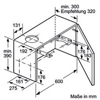 2 x 3 W (LED) tartozék: Rozsdamentes fogantyúléc; fém zsírszűrő; elszívócsatlakozás Ø 150 mm (szűkítő Ø 120