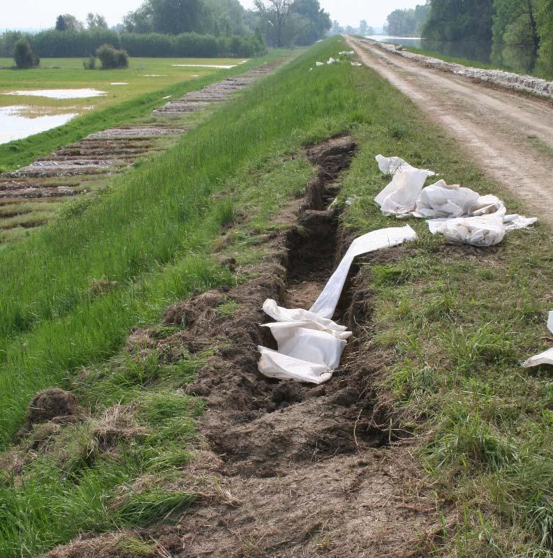 13-2. kép. Mentett oldali töltéskorona, mint anyagnyerőhely a 2006. évi árvízvédekezésnél.
