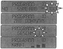 A mozgásfolyamat kiválasztása A kijelzőn megjelenik a kiválasztott mozgásfolyamat. A program száma továbbra is villog. A mozgásfolyamat alsó határértékének megjelenítése Az érték villog.