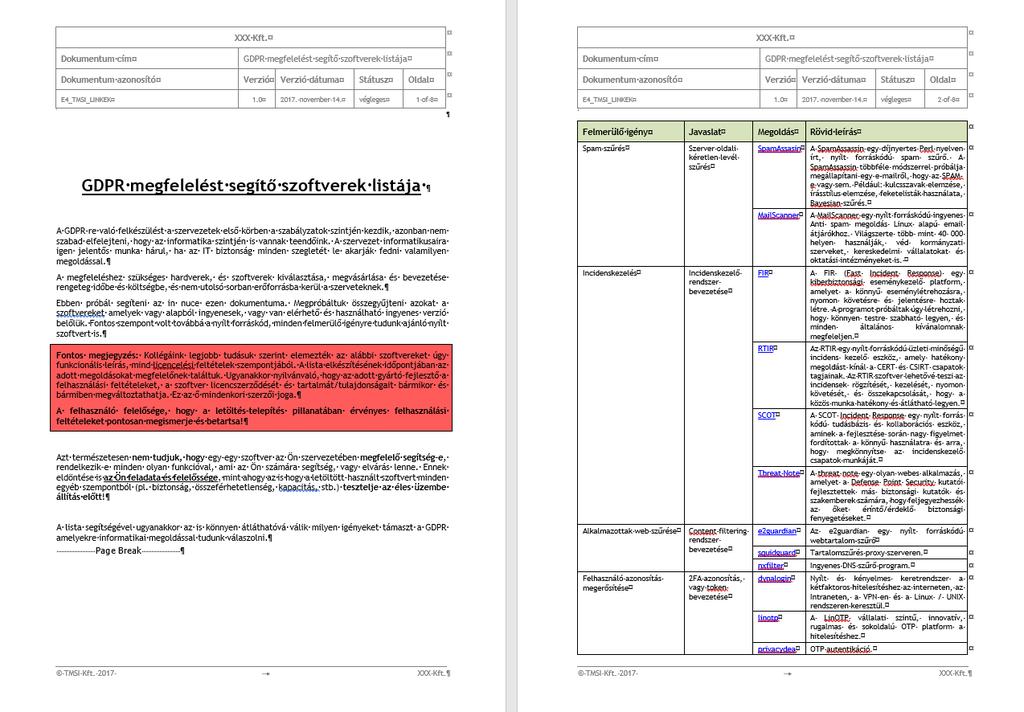Azonosító Leírás Formátum TMSI_TRAIN Belső adatkezelési figyelemfelkeltő tréning (teszt kérdésekkel) DOC TMSI_SOPH1 GDPR általános ismertető (Sophos Whitepaper) PDF