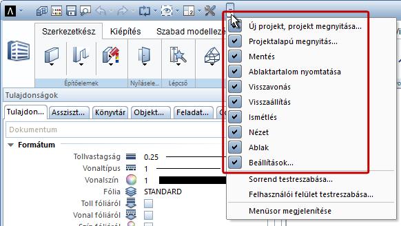 Újdonságok az Allplan 2018-0-ban Usability 5 A címsorban funkciókat most csak gyorselérési eszköztárként lehet megjeleníteni. A funkcióválasztás egy legördülő listán keresztül történik.