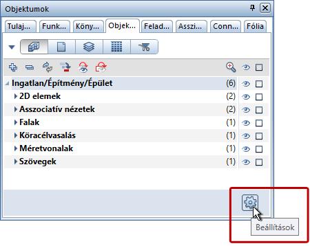 Újdonságok az Allplan 2018-0-ban Alap 141 Beállítások Objektum navigátor (Objektumok paletta) A Beállítások funkció kibővült egy további oldallal.