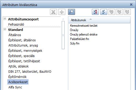Újdonságok az Allplan 2018-0-ban Alap 147 Új attribútum terület Az Attribútum kiválasztás