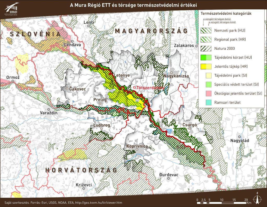 7. ábra: A térség természetvédelmi értékei A Mura Régió ETT térségének táji potenciálja a kialakult tájhasználat mellett lehetőséget teremt az extenzív