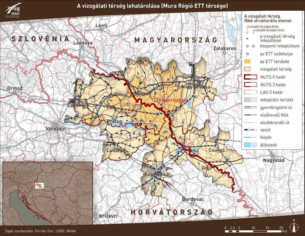 1. ábra: A vizsgálati térség lehatárolása A Čakovec, Ludbreg, Koprivnica, Csurgó, Nagykanizsa és Letenye által közrefogott vizsgálati terület valamivel több mint 1 690 km 2, ennek a területnek közel