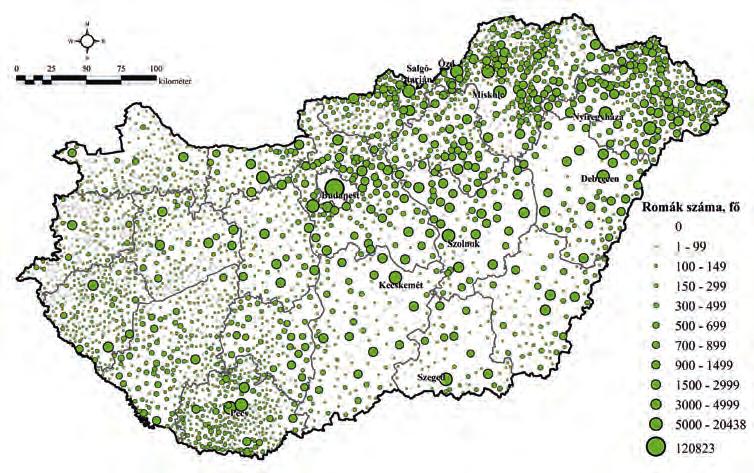 ábra A roma lakosság száma a településeken 2010-13-ban, fő Forrás: a Debreceni Egyetem felmérése alapján Figure 2 The number of the Roma