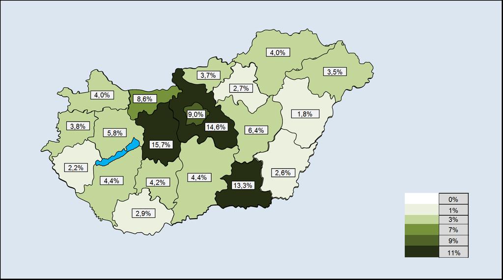 48. ábra: 2 éven túli folyamatos elsőfokú büntető ügyek aránya 2016.