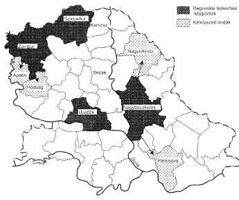 26. ábra: Regionális fejlesztési központok a Vajdaságban Forrás: Nagy, 2007.