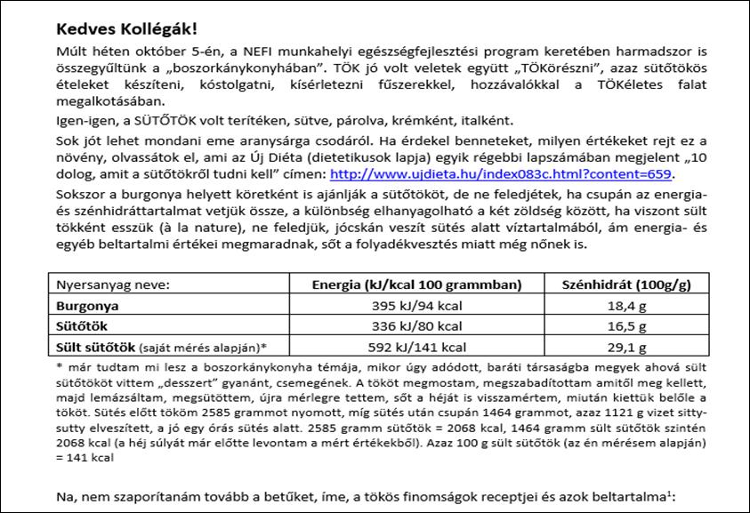 ábra: Sütőtökről összeállított anyag receptekkel (részlet) Forrás: