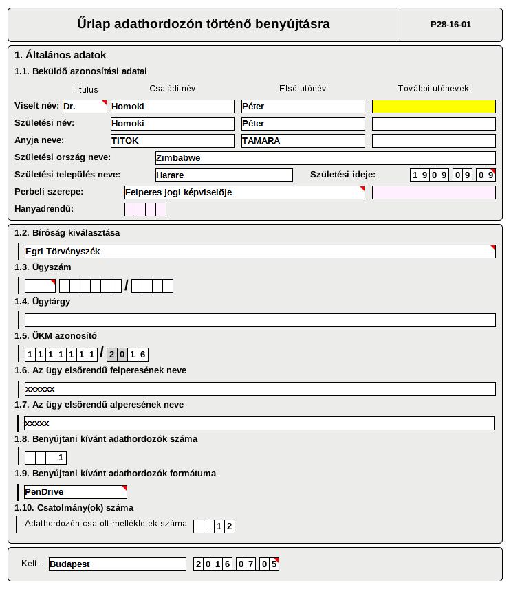 Ez lesz az alapnyomtatvány, ehhez nem is csatolhatunk ezek után csatolmányt. Ezután ezt a nyomtatványt elektronikusan, a szokott módon benyújtjuk. Erre válaszként megkapjuk az OBH-tól az ÜKM számot.
