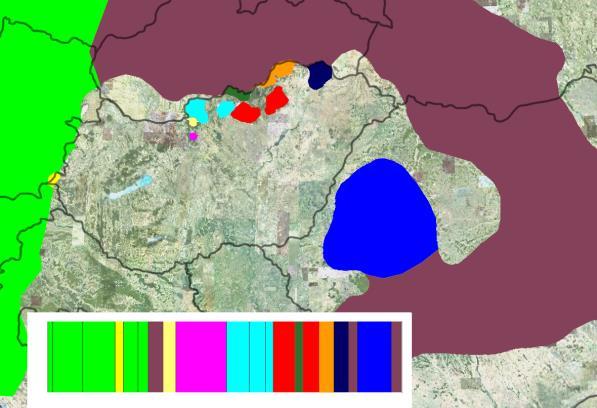 A legalacsonyabb értékeket (privát allél hiánya, kevésbé gyakori allélok száma) a Budapest II. kerületben felfedezett kis állomány (pop 9) mutatta (6. ábra).