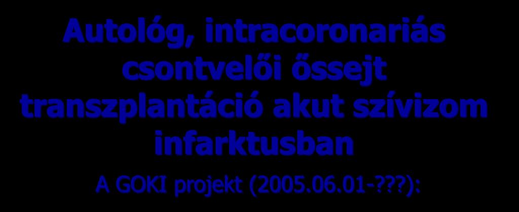 Autológ, intracoronariás csontvelői őssejt transzplantáció akut szívizom infarktusban A GOKI projekt (2005.