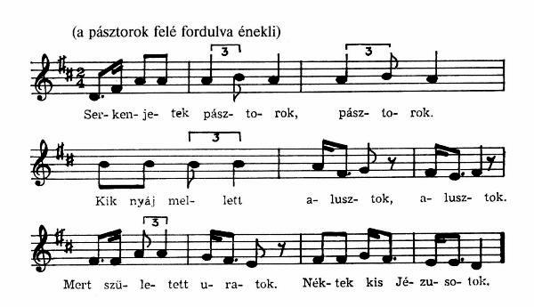 Ser ken je tek pász to rok, pász to rok, Kik nyáj mel - lett a lusz tok, a - lusz - tok, Mert szü le tett u ra - tok, nek tek kis Jé zu - so- tok.