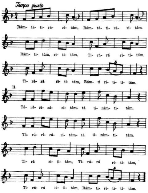2. A silladri (csosszantós) Énekelte Mátyás (Begyi) Mátyás (70 é.) Kakasd, Tolna m. Tempo giusto Rám tá ti rá ri tám. Rám tá ti rá ri tám Rám tá ti rá ri tám.
