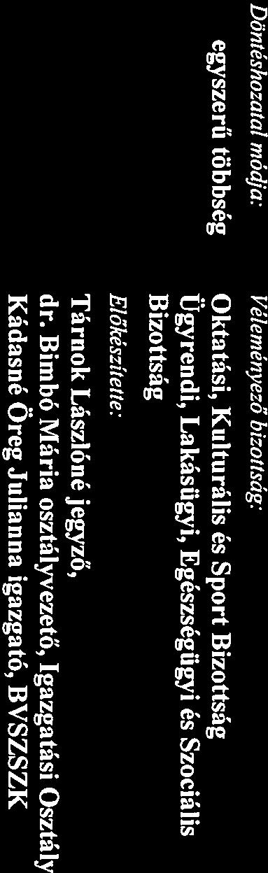 Szociális Bizottság Előkészítette: Tárnok Lászlóné jegyző, dr. Bimbó Mári osztályvezető, Igzgtási Osztály Kádsné Oreg Julinn igzgtó, BVSZSZK Tisztelt Képviselő-testület!