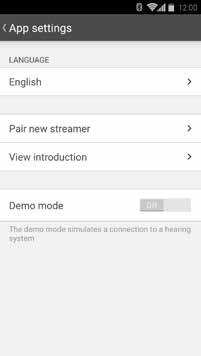 14.1. Applikáció beállítások Nyelv A Phonak RemoteControl App alkalmazás használata különböző nyelveken lehetséges.