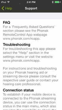 16.4. Támogatás Részletek Információk a Phonak RemoteControl Ap