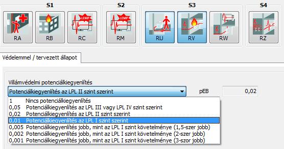 Külső villámvédelem 2018.03.27. Kockázatkezelés - Védelmi intézkedések az R U és R V csökkentésére: P EB R U + R V : Élőlény, Tűz S 3 Követelmény: 1.
