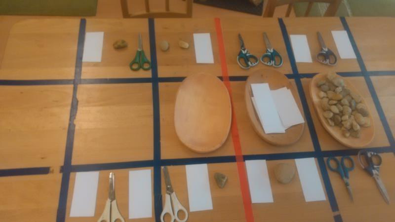 Kő, papír, olló (egy kicsit másképp) A játék előkészítése: egy kosár kő, egy kosár olló és egy kosár papír A játékot egy vagy két játékos