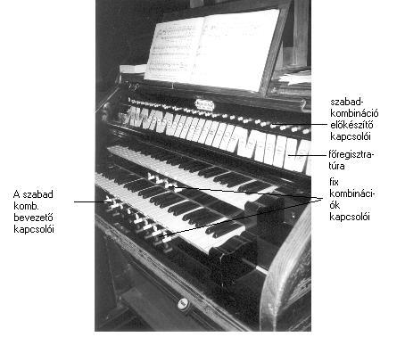 59. ábra: 3 sor egymást váltó szabadkombinációt + 1 pedál kombinációt tartalmazó játszóasztal (Budapest, Egyetemi templom)