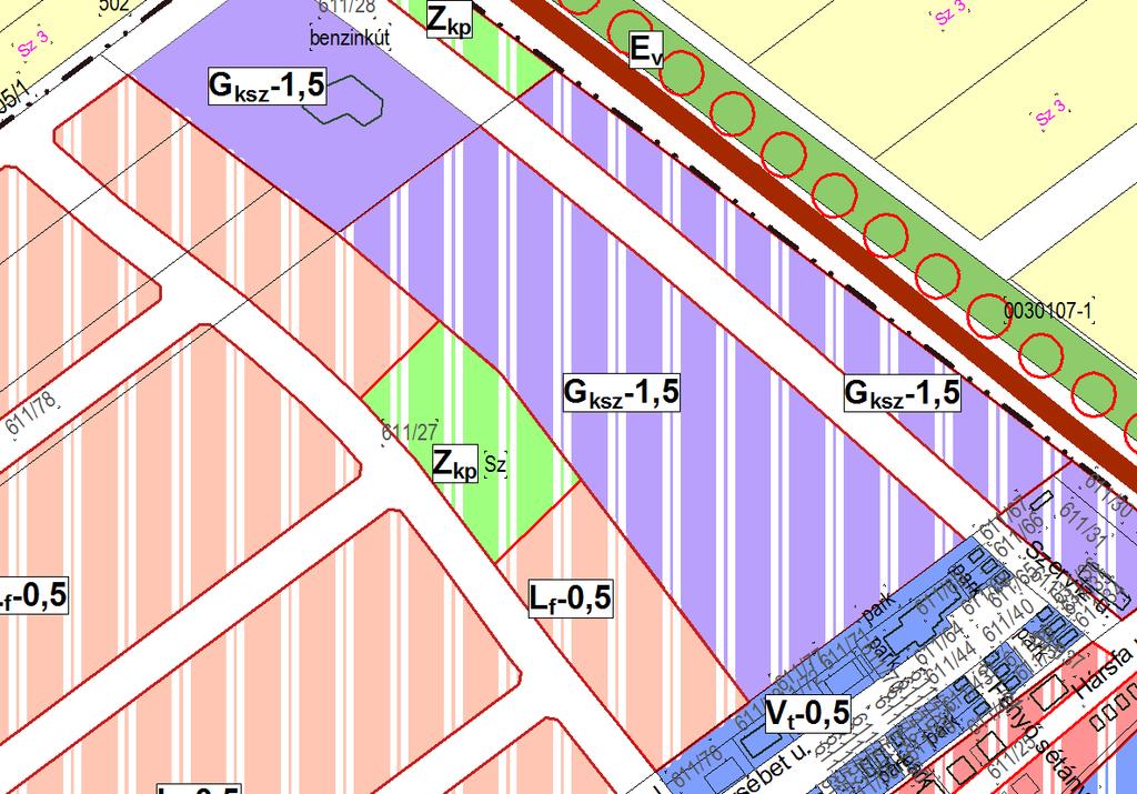 7 3. sz. tervezési terület: a 10-es út melletti 611/27 hrsz.-ú telken a tulajdonos igénye alapján a jelenleg hatályos szabályozási terven szereplő Gksz övezet változtatása lakó övezetre.