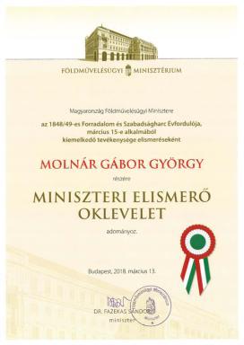 Közélet Miniszteri elismerő oklevelet kapott a Somogy Megyei Kormányhivatal Élelmiszerlánc-biztonsági és Földhivatali Főosztály főosztályvezetője