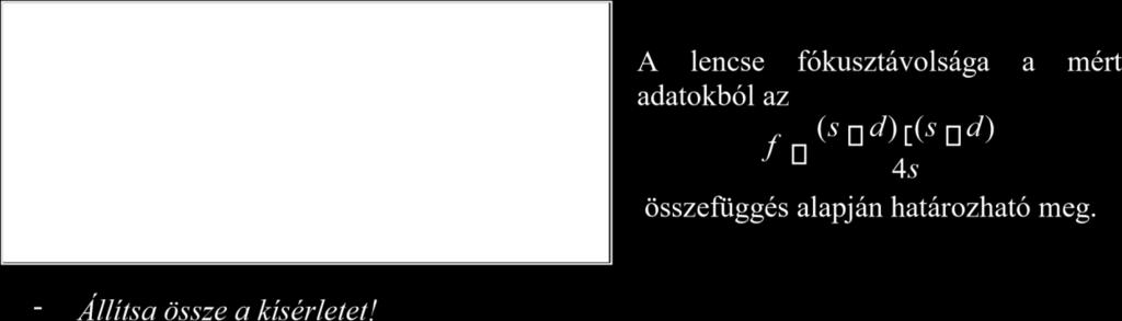 befogókkal; mérőszalag. (Ha az optikai pad a tartozékokkal nem áll rendelkezésre, megfelel a fotón bemutatott összeállítás is.