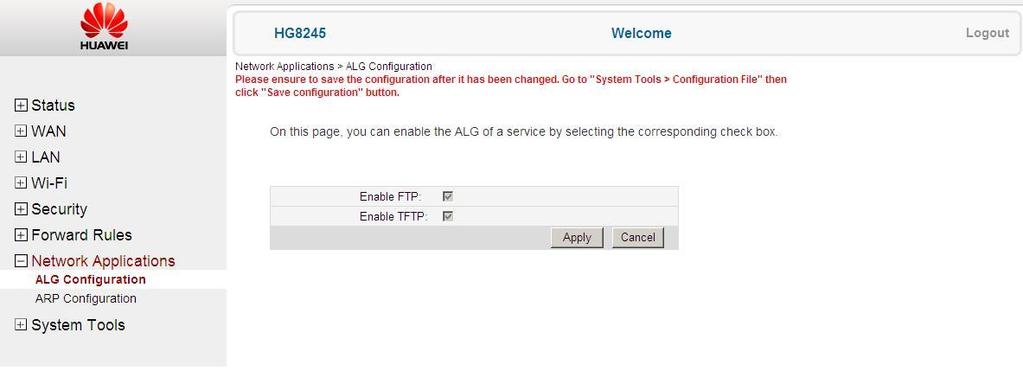 Fontos! A beállítások végleges mentését a System Tools > Configuration File lapon a Save Configuration gomb megnyomásával lehet elvégezni.
