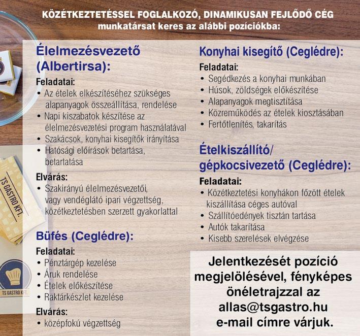 Bejárás biztosított. Jelentkezés: +36 20 298 0596 CEGLÉDEN a Kiskakas Vendéglőbe pályakezdő szakácsot vagy A la Carte konyhán jártas kézilányt és konyhai kisegítőt felveszek.