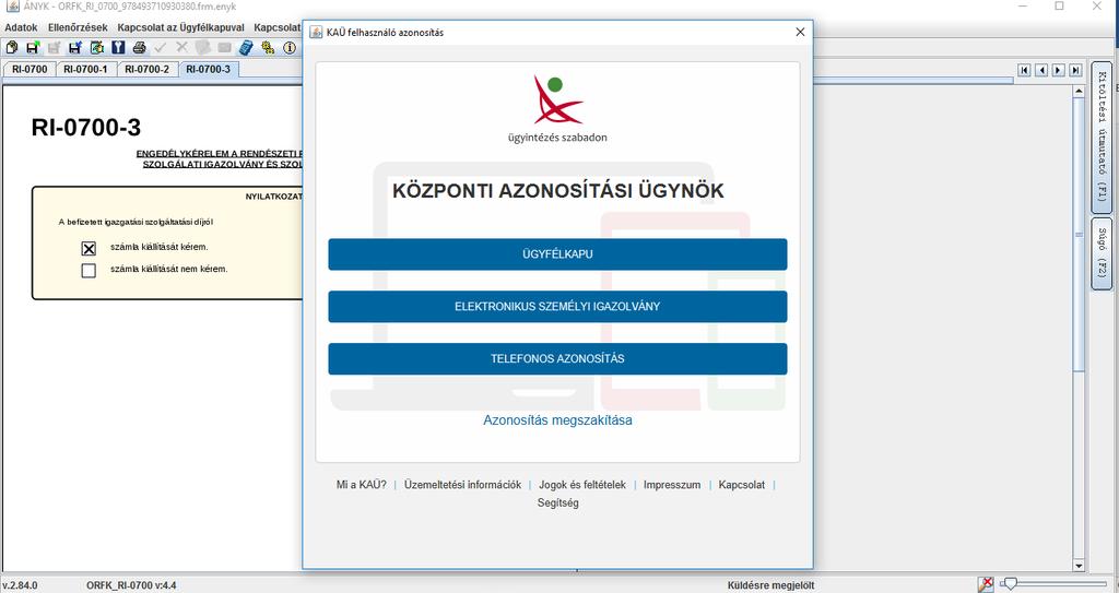 - A Központi Azonosítási Ügynök felületén az előzőekhez hasonlóan meg kell