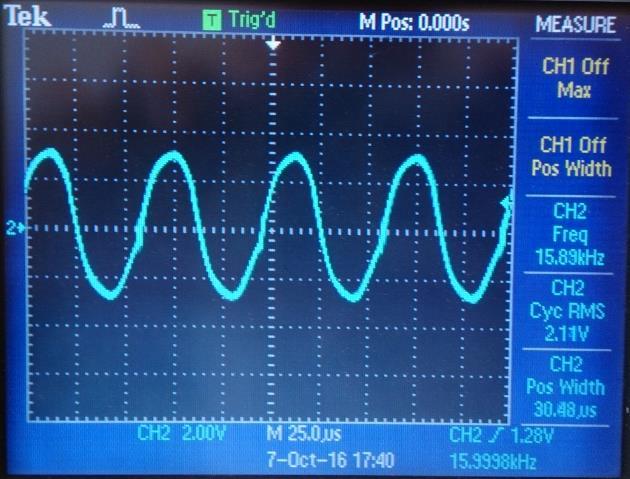 Az induktor árama az idő függvényében 14 khz és 15 khz frekvenciákon Az eredményből látszik, hogy a rezonanciafrekvencia állapotához közel üzemel az