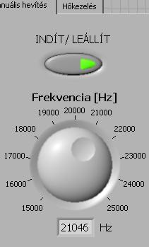 46. ábra. A manuális hevítést vezérlő egység a felhasználói felületen A hevítés az INDÍT/LEÁLLÍT gombbal engedélyezhető, és hevítés közben állítható a frekvencia.