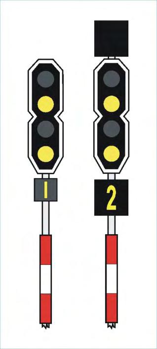 F.1. Pályavasúti Üzemeltetési Főigazgatóság 45/198 35. ábra 36. ábra 37. ábra 2.5.24. Szabad legfeljebb 20 km/h sebességgel. A következő jelzőn Megállj! jelzés várható.