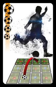 A Kék csapat egy hosszú passzt játszik ki és két sorral előbbre szeretné juttatni a labdát. Összesen futball labdája van a célsorban (7 a játékosoktól, pedig az akció kártyától).